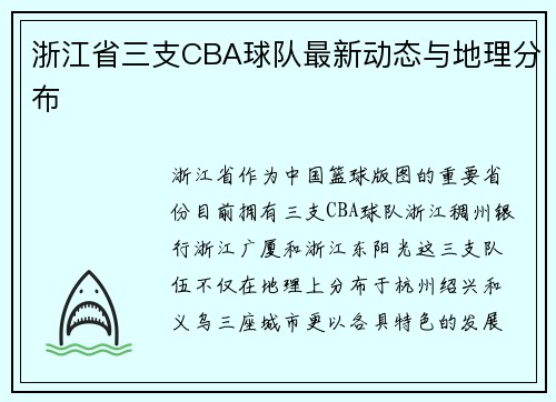 浙江省三支CBA球队最新动态与地理分布
